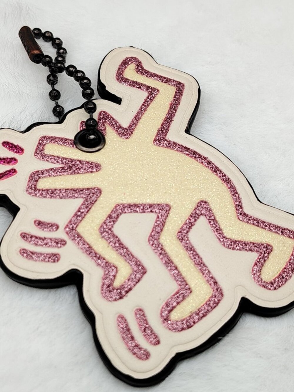 Coach Glitter Pink & Cream Keith Haring Charm Keychain - Picture 3 of 7